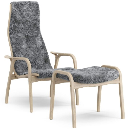 Swedese Lamino Lenestol med Fotskammel Saueskinn Scandinavian Grey / Hvitpigmentert Eik