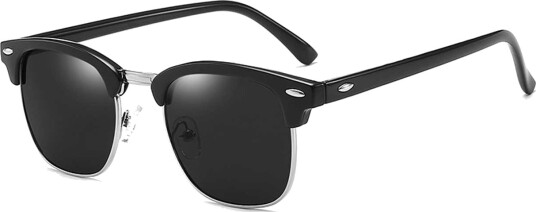 Matte svarte solbriller Clubmaster Silver Black Glass + Senile ledning