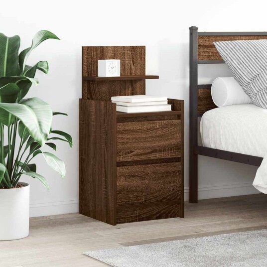 Nattskap med 2 skuffer 2 stk brun eik 38x34x80 cm