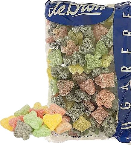1 kg De Bron Pokerfruits Sugarfree - Pose med Myk Vingummi (Sukkerfri)