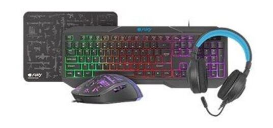 Natec Fury Thunderstreak 3.0 - Tastatur, mus, hodesett og musematte sett - Svart
