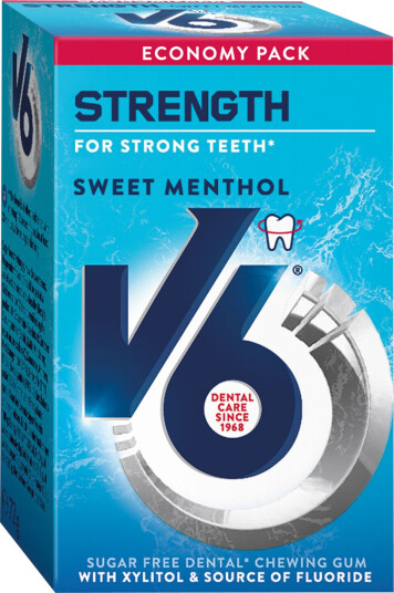 V6 Dental Strength Sweet Menthol Fluor Tyggegummi Økonomipakke 70 g