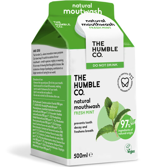 Munnvann med naturlig fluor THE HUMBLE Co. Fresh Mint Tetrapak 500 ml. Munnvann med naturlig fluor THE HUMBLE Co. Fresh Mint Tetrapak 500 ml.