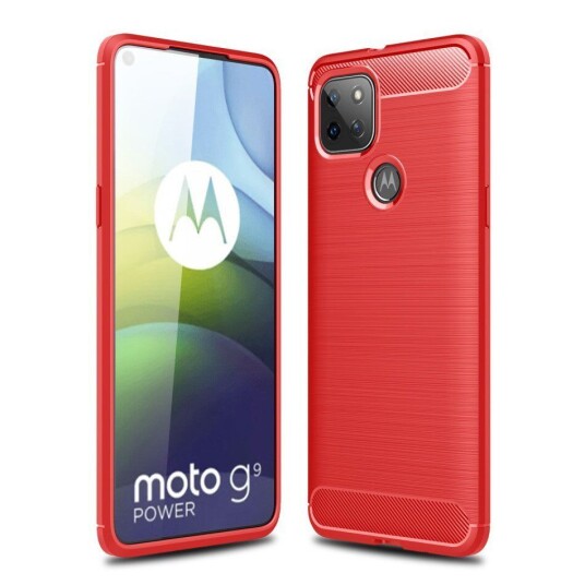 INCOVER Motorola Moto G9 Power Karbonfiber Fleksibelt Plast Deksel - Rød