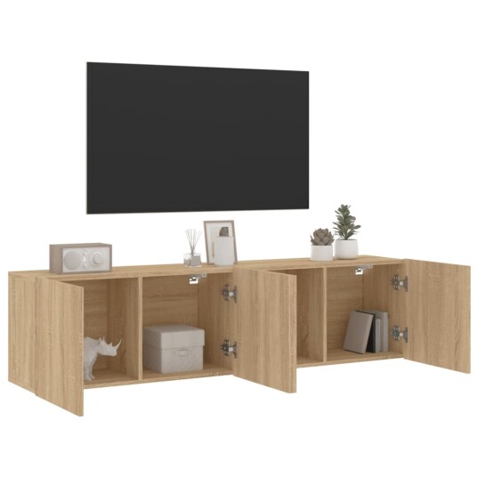 vidaXL Veggmonterte TV-benker 2 stk sonoma eik 80x30x41 cm 8721012255418 vidaXL Veggmonterte TV-benker 2 stk sonoma eik 80x30x41 cm 8721012255418