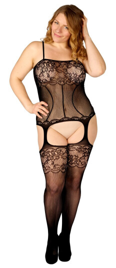 NORTIE Cornflower Crotchless Catsuit Plus Size - Svart - Svart