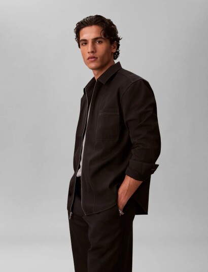 Calvin Klein Ls Gabardine Rlxed Overshirt   Black   XL