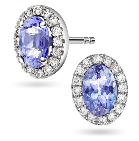 Pan Jewelry, Øredobber i 585 hvitt gull med diamanter 0,17 ct og tanzanitt