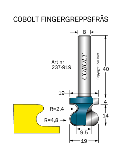Cobolt 237-919 Fingerskjøtfreser R=4,8 D=19 L=18 Maskintilbehør & forbruk