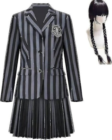 Wednesday Addams Nevermore Academy Kostymesett til Barn med Parykk L
