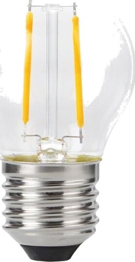 Spl E27 2W dimbar LED kronepære   G45 filament 2200K klart glass   Dimbar : Dimbar Kulør : Ekstra varm