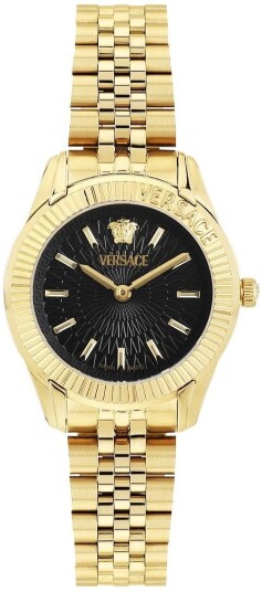 Versace Dameklokke VEQCA0424 Greca Sort/Gulltonet stål Ø30 mm