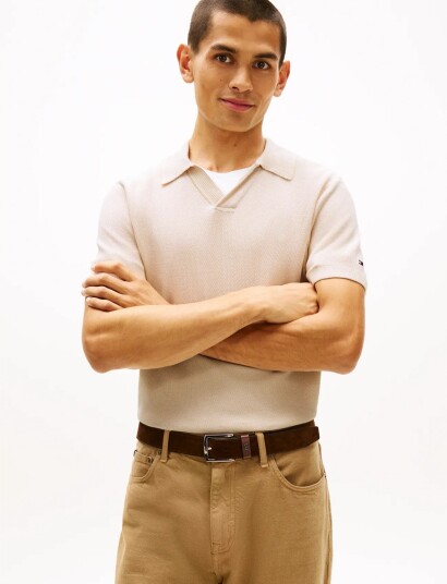 Tommy Hilfiger Dc Cotton/Lyocell Honeycomb Polo   Beige   S