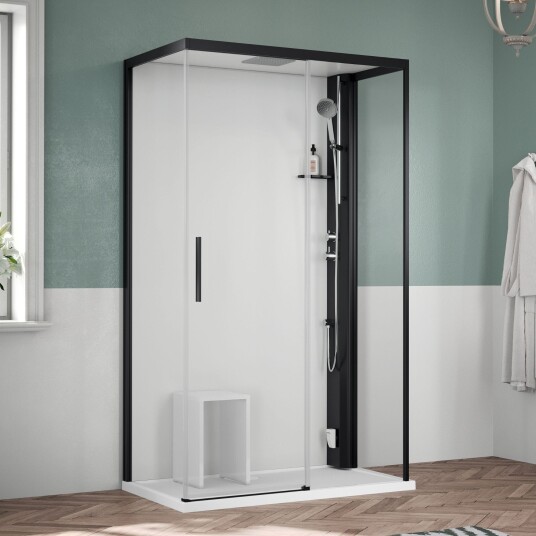 Novellini Glax 1 2.0 2P+F Steam Dusjkabinett Svart / 120x90cm Høyre Klart Glass