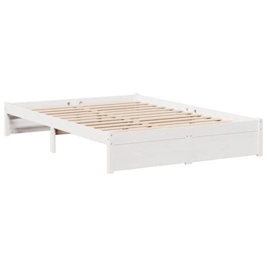 Seng med bokhylle uten madrass hvit 140x190 cm heltre furu 8721158611994