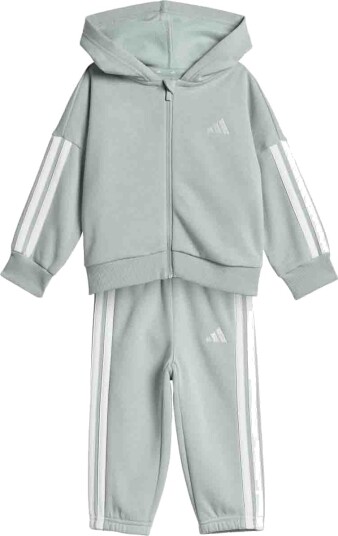 adidas 3-Stripes FL Full Zip Hood Joggingpak Barn Grønn 74