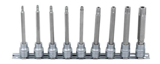 Ks Tools 911.3980, Støpselsett, 3/8", 9 Hoder, Kromvanadiumstål, Din 3120, Iso 1174, 650 G
