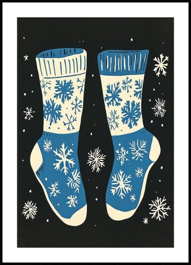 Vintage Socks Knittwear Blue On Black Poster Plakat / 100x150cm