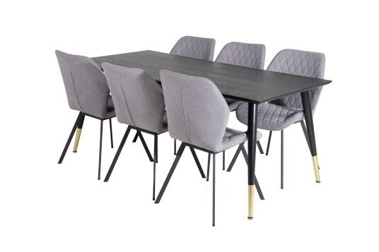 Venture Home Dipp Spisegruppe 180 cm Rektangulær med 6 Gemma Stoler Sort/Guld