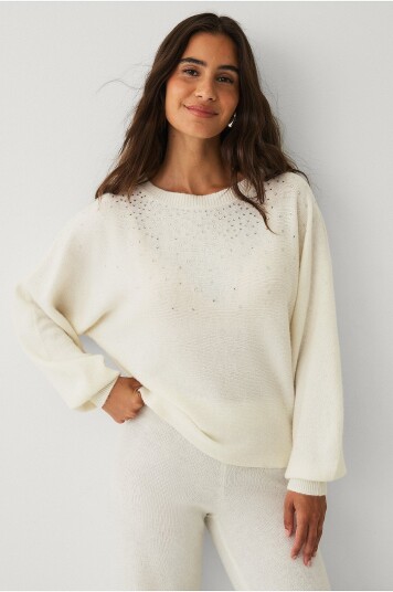 Ellos Collection Strikket pullover med rhinstener Hvit Ellos Collection Strikket pullover med rhinstener Hvit