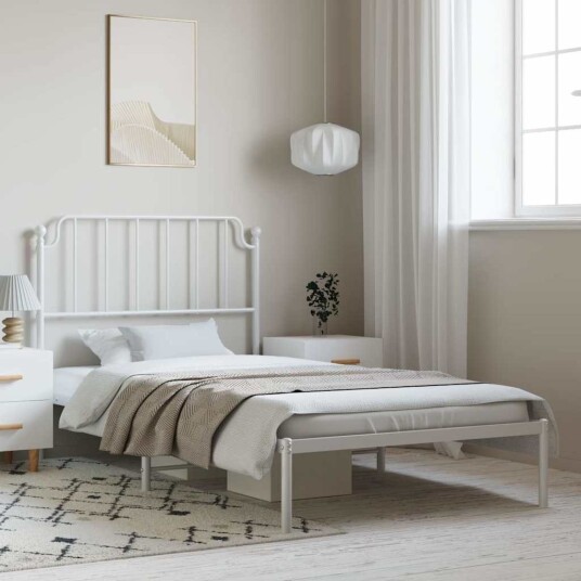 vidaXL Sengeramme i metall med hodegavl hvit 100x190 cm 8721012212398