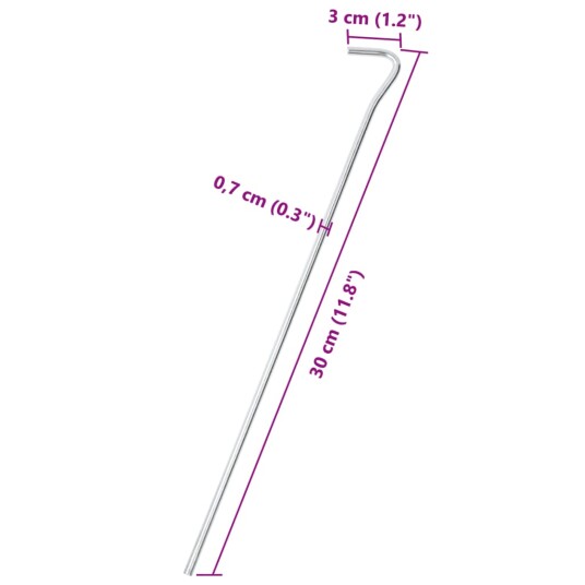  Teltplugger 50 stk 30 cm Ø7 mm galvanisert stål