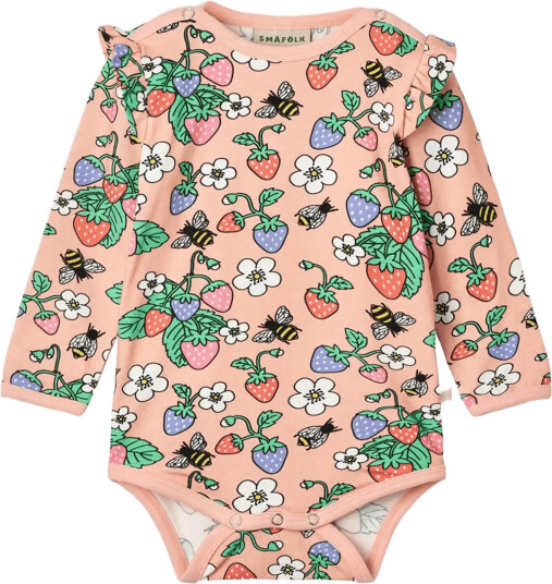 Småfolk Long Sleeved Baby Body With Strawberries Pink 80