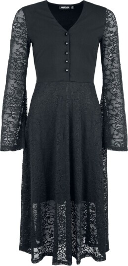 Jawbreaker Goth Lang kjole Midi kjole med Blonder og Knappefront XS til 4XL Damer svart