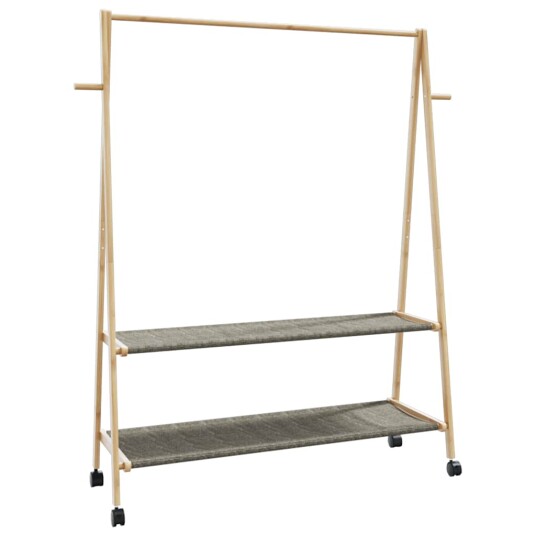  Klesstativ med hyller og hjul 132x45,5x155,5 cm bambus 8721102642968