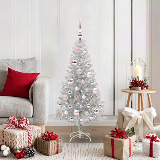 Juletre med 150 LED med stativ sølv 120 cm PET