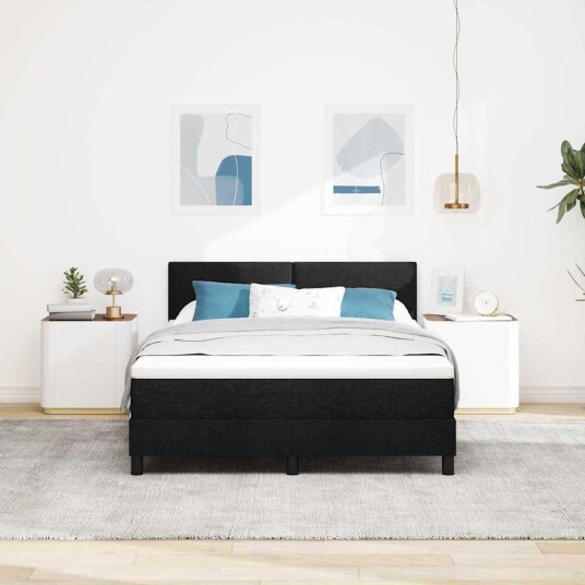  Box Spring Seng med Madrass Svart 140x190 cm Stoff