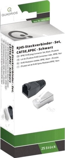 Quadrios Rj-45 Kontaktsett Cat 5E 1906C172 Rett 8P8c Svart 25 Stk. 1906C172