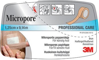 3M Micropore tape m/dispenser 1,25 cm x 9,14 m brun 1 stk 3M Micropore tape m/dispenser 1,25 cm x 9,14 m brun 1 stk