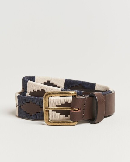Pampeano Jugadoro Hand Stitched Classic Leather Belt 3,5cm Blue/White