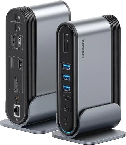 Baseus UnionJoy 17-i-1 USB-C 2x HDMI 4K DisplayPort 4K 5x USB-A 2x USB-C RJ45 PD SD/TF 3,5 mm lyd grå B00532304811-00
