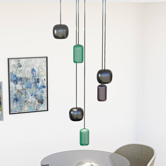 Lucande pendellampe Narion rund svart 6-lampe
