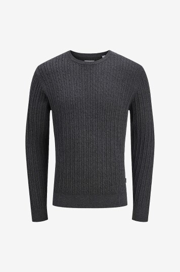 Jack & Jones Pullover jjeEmil Knit Cable Crew Neck Grå Jack & Jones Pullover jjeEmil Knit Cable Crew Neck Grå