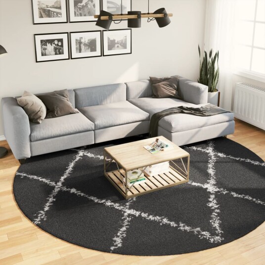 Flossteppe med lang luv moderne svart og kremhvit Ø 280 cm 8721012230262
