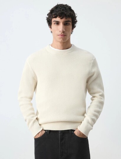 Mango Medium Knit Microstructure Sweater   Cream   L
