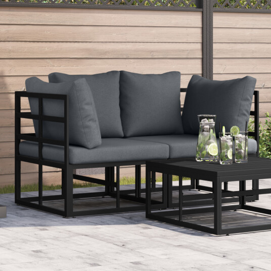 Utendørs Møbler med pute med pute 2 pcs Svart Aluminium