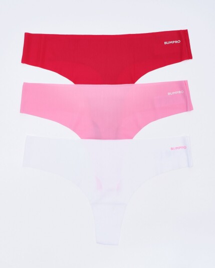 Bumpro 3-pack No Show Thong Rib Pink/Red/White XL