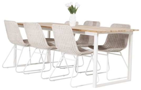 Venture Design Cirebon & Cirebon spisegruppe Natur/hvit 6 st stoler & bord 200 x 90 cm