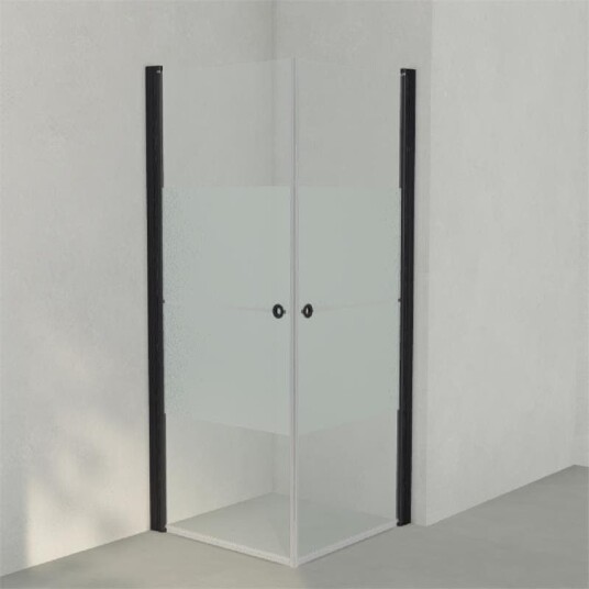 INR Iconic Nordic Rooms Dusjhjørne Linc Angel Original, Frostet/stripe Glass Svart Matt / 80x80cm Stripe