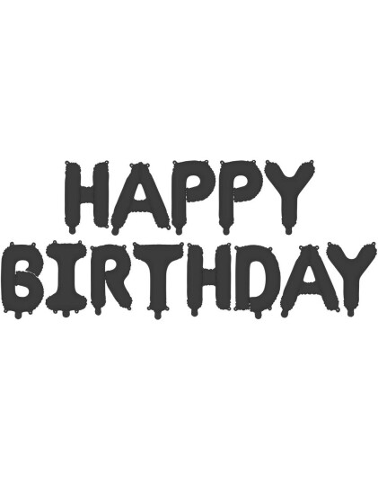 Matt Svart Happy Birthday Folieballong Banner 340x35cm