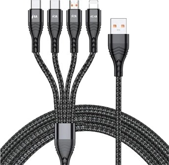 Nylonflettet Universell 4-i-1 USB-kabel 66W 2m Svart Nylonflettet Universell 4-i-1 USB-kabel 66W 2m Svart