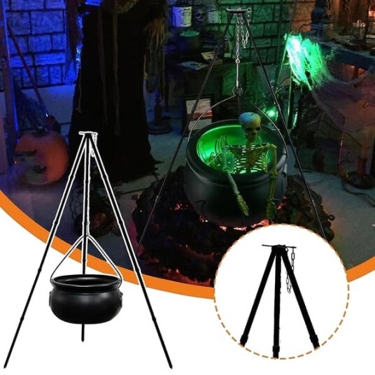 Halloween Stor Heksegryte med Lys og Stativ FF-