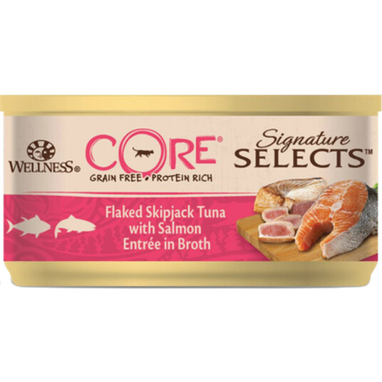 CORE Cat Adult Signature Selects Våtfôr med Tunfisk og Laks i Buljong 79g x 24