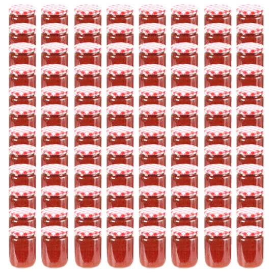 Syltetøyglass med hvite og røde lokk 96 stk 230 ml 50799 Syltetøyglass med hvite og røde lokk 96 stk 230 ml 50799