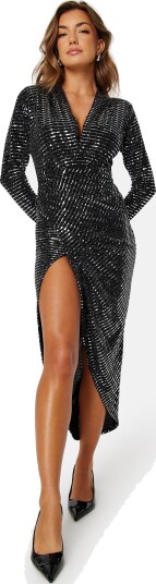 John Zack Sequin Rouch Maxi Dress