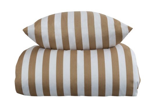 Borg Living Sengetøy - 200x220 cm - Nordic Stripe Sand - Sandfarget og Hvit - 100% bomullsateng